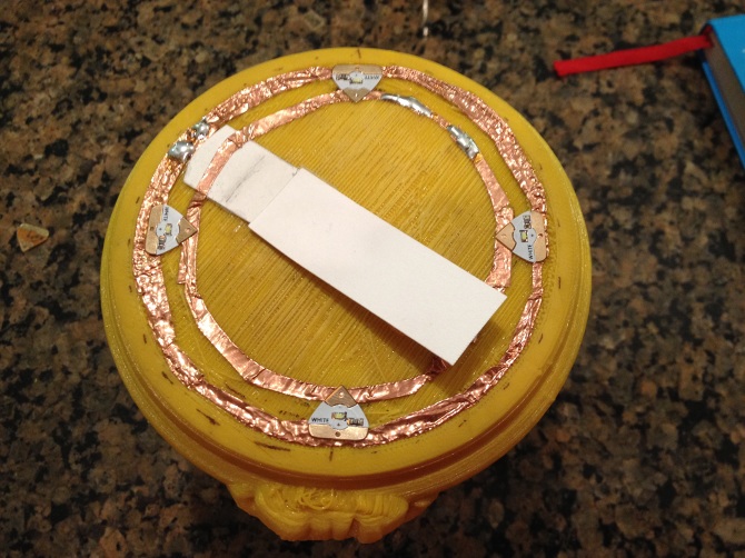 The completed top portion of the coaster. All wiring was routed through to the other side, where the battery resides.